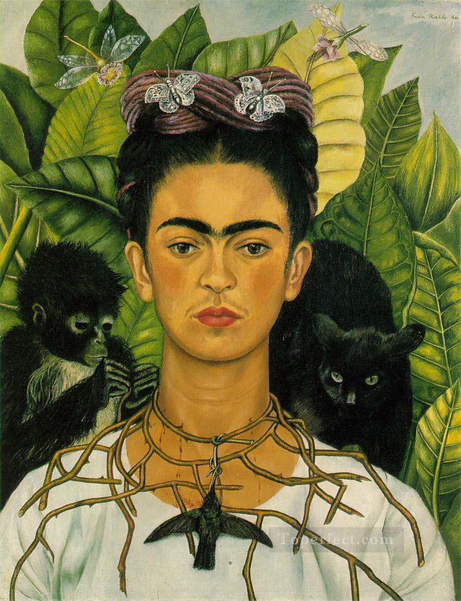Self Portrait with Necklace of Thorns feminism Frida Kahlo Oil Paintings